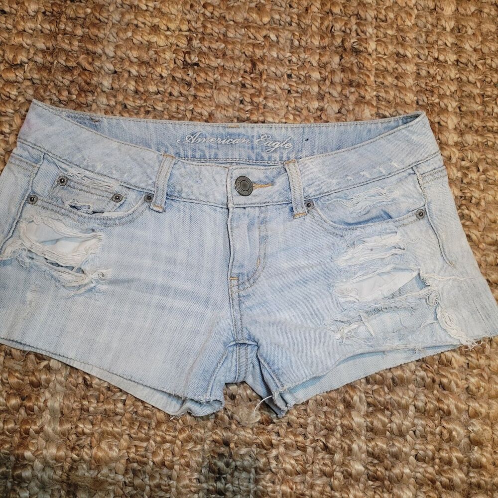 American Eagle Low Rise Micro Mini Destroyed Jean Shorts Y2K Grunge 2000s 2 26
